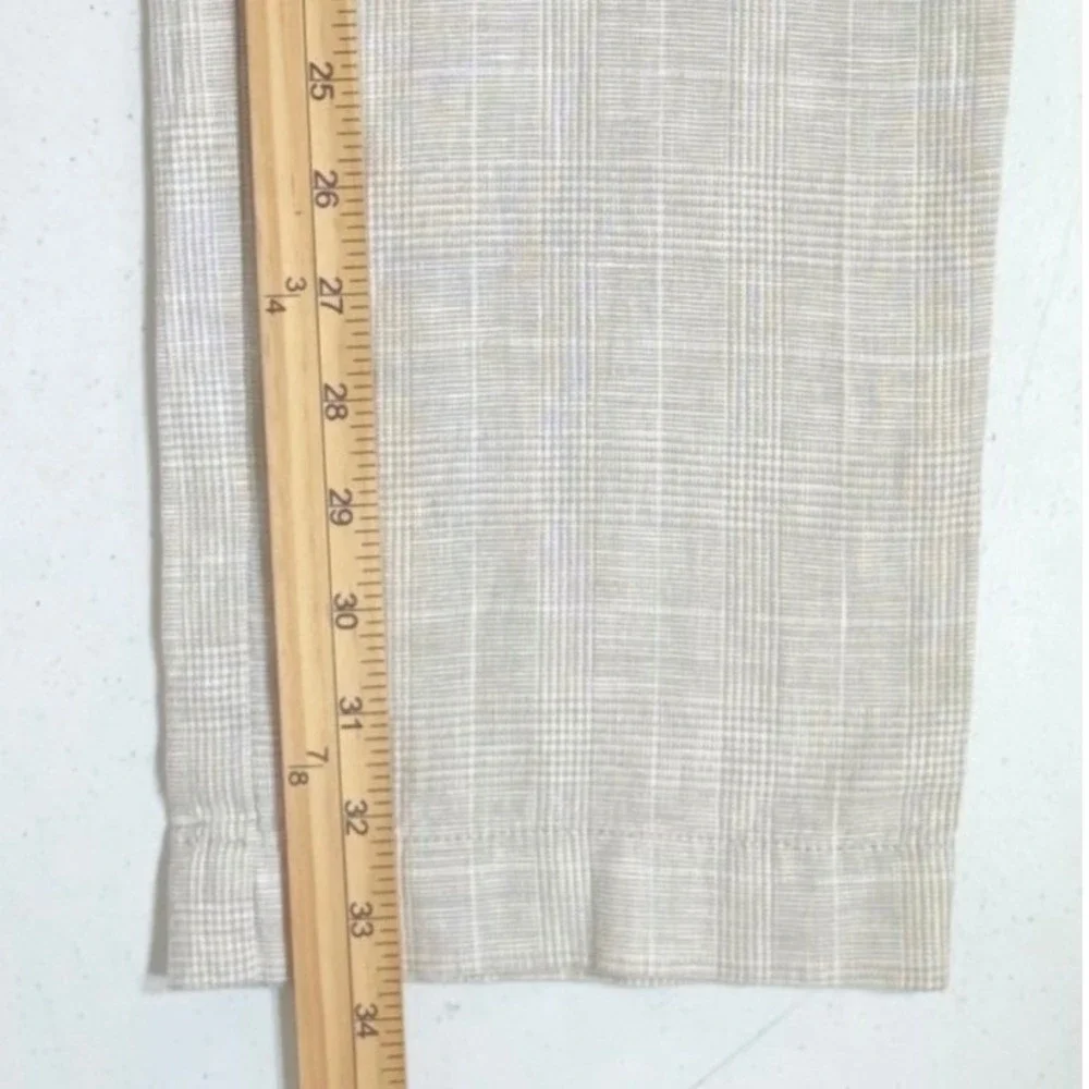 J Crew Factory Straight Fit Pants 34x34 Beige Glen Plaid Linen Cotton Blend NWT